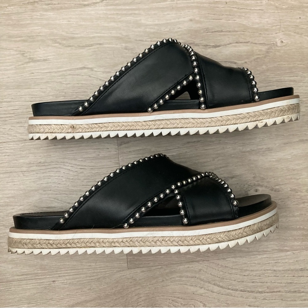 Zara Woman Silver Studded Chunky Criss Cross Espadrille Slide Open Toe Sandals - Picture 4 of 11